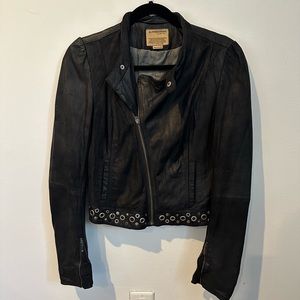 Leather Jacket with Sequin Trim